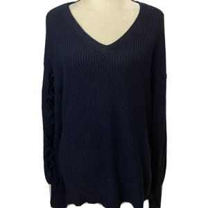 12-23 Express sweater blue ruffle Sleeve Small cozy oversized NWT